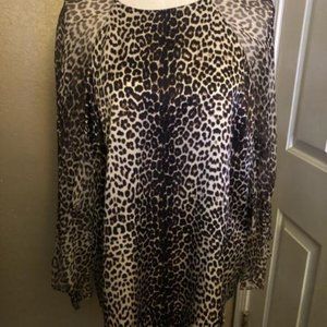 ELIE TAHARI Matilda Silk Leopard-print Sheer Flutter Sleeve Blouse Size XL